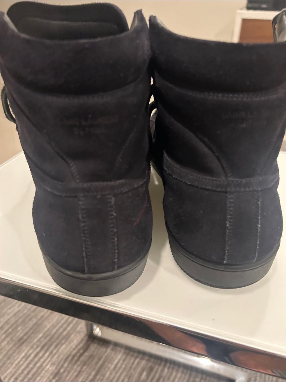 Yves Saint Laurent Black Suede High-Top Sneakers with Gold Eyelets - Picture 5 of 6